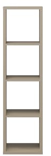 möbelando Regal >Mauro< Farbe Taupe, modern 38,2x141,8x32,9 cm, 3 Einlegeböden Spanplatte, 4 Fächer, ABS-Kanten, Kunststofffüße braun/schwarz, Kleinmöbel zerlegt, belastbar bis 8 kg, platzsparend