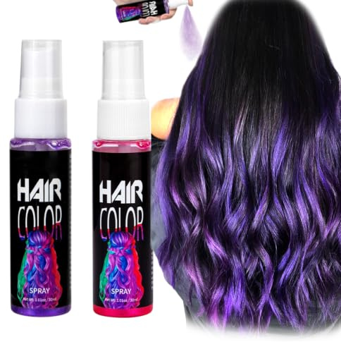 2 Pcs Spray Pelo Color Temporal Lila Spray de Color Instantáneo Ideal para Fiestas Halloween Festivales de Música Cosplay Otros Eventos Rocíe Uniformemente 30ml/Pcs Rosa Morado