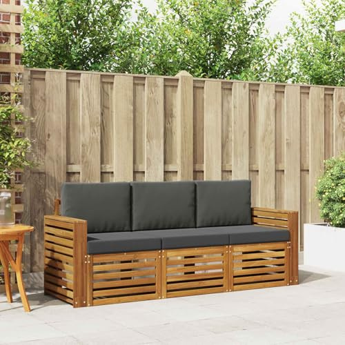 Wicterencia Sofagarnitur 3-teilig aus Massivholz Akazie Natur und Anthrazit mit Sitzgruppe und Kissen, für Terrasse, Garten und Lounge, modernes Möbelset für Komfortables Entspannen und geselliges