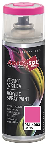 AMBRO-SOL - Pintura acrílica en spray, color Rojo Erica, RAL 4003, resultado profesional en múltiples superficies, exteriores e interiores, 400 ml