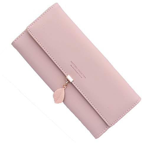 Portefeuille Femme Porte Monnaie en PU Cuir Porte-chéquier Porte-Cartes Grande Capacité Portefeuille Longue pour Dames Portefeuille de Noël Saint-Valentin (Rose)