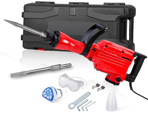 F2C Cric de démolition électrique robuste 2200 W, marteau brise-béton, kit d'outils électriques 2 burins, 2 forets de poinçonnage avec étui, gants
