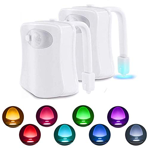 ZEZHOU 2 Pc Lampe Toilette Veilleuse LED Mouvement Détecteur Eclairage WC LED pour Salle de Bain Seau d'aisances, Cabinet, Lavabo Cuvette Siège 8 Couleurs Changement, Utilisation dans l'obscurité