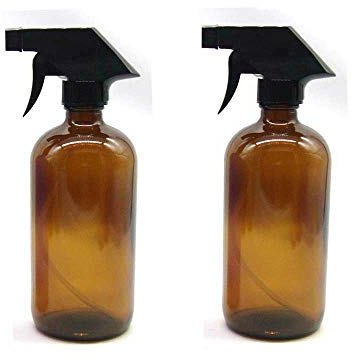 Fanylind 2 Pack 500 ml Botella de vidrio ámbar vacía de 16 oz con modo niebla y corriente para aceites esenciales Pulverizador para aceite esencial, agua, baño, belleza, cabello, limpio y duradero