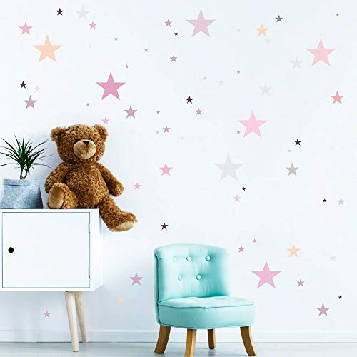 Wandtattoo 100 Sterne in zarten Pastellfarben Kinderzimmer Wandsticker Aufkleberset/Pastell-rosa
