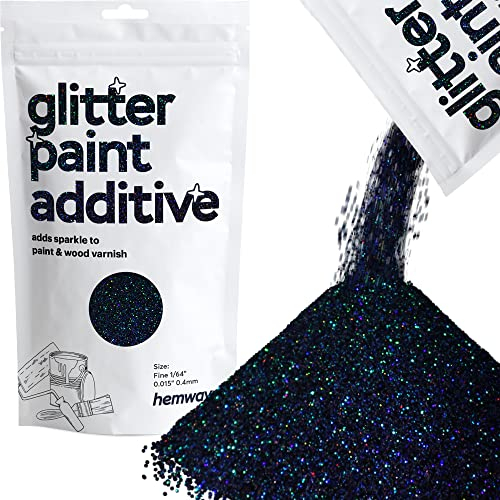Hemway Glitter Paint Additive - Black Holographic | Fine Metallic Flakes for Adding Sparkle to Paints & Wood Varnish | Add to Emulsion, Acrylic & Latex for Indoor Sparkly Walls | 100 g