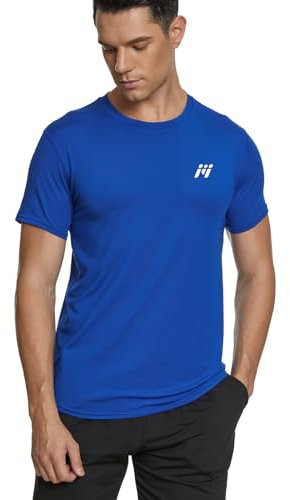 MEETWEE Sportshirt Herren, Laufshirt Kurzarm Mesh Funktionsshirt Atmungsaktiv Kurzarmshirt Sports Shirt Trainingsshirt für Männer, Blau, XL