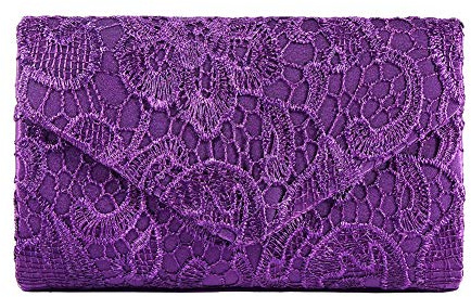 AbyelikeWomens - Pochette da donna in raso con busta, in pizzo floreale, da sera, per feste, matrimoni, Viola