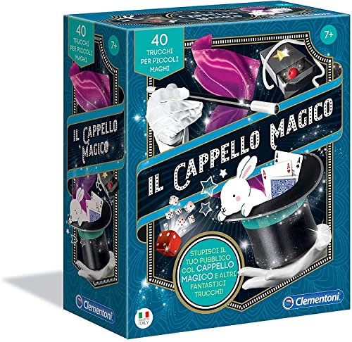 Clementoni - Il Cappello Magico, 40 Trucchi per Piccoli Maghi, Giochi di Magia per Bambini +7 Anni, Include Bacchetta, Carte, Foulard e Tanti Altri Strumenti, Made in Italy, Lingua Italiana, 16184