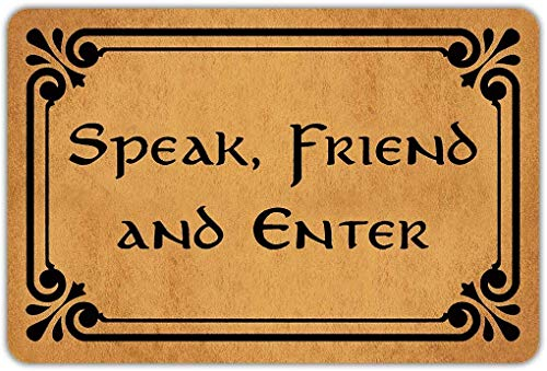 Eureya Fußmatte mit Aufschrift Welcome Mat Speak Friend and Enter, Gummi, rutschfeste Unterseite, lustige Fußmatte für drinnen und draußen, Teppich 59 x 40 cm