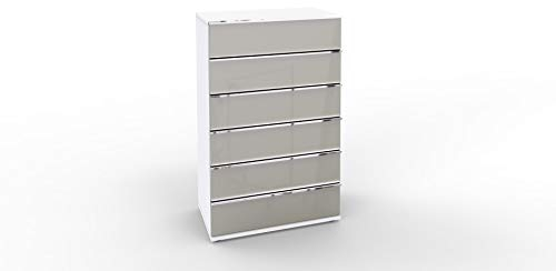 WIEMANN Montreal Kommode, mit Schubladen, für Schlafzimmer, Sideboard, highboard, Breite 75 cm, weiß, Glas Kieselgrau, grau, Griffe chrom, B/H/T 75 x 120 x 42 cm