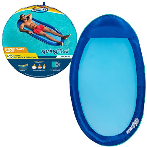 SwimWays Spring Float Inflatable Pool Lounger with Hyper-Flate Valve, Blue