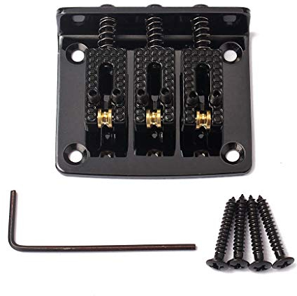 Alnicov Cigar Box Gitarren-Teile: 3-saitige schwarze Hardtail-Steg, verstellbar – Schwarz
