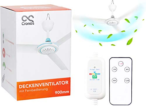 Cronos Ventilatore da soffitto + telecomando – Diametro: 90 cm – Pannello di controllo – Risparmio energetico – Alta efficienza – Ventola a 3 fogli