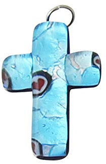 Pendentif en forme de croix en verre de Murano Bleu env. 3 5 x 2 5 cm