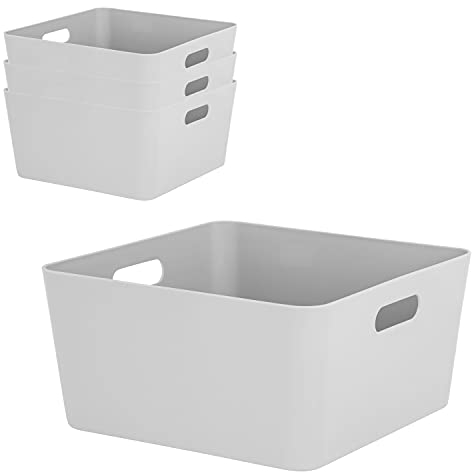 4X Ordnungsbox - 15 cm hoch - grau - 30x 30 cm - Ordnungskorb - Regalorganizer Wandregal