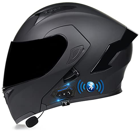 RMBDD Bluetooth Motorradhelm Motorrad Klapphelm Integrierter Motorradhelm mit Anti-Fog-Doppelvisier DOT/ECE-Zugelassener Vollgesichts Motorrad Rennhelm für Erwachsene Männer und Frauen, L