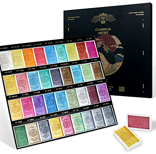 Paul Rubens Aquarellfarben Set Pearl, 36 Classic und Glossy Farben, hohe Deckkraft, gute Lichtechtheit, für Illustratoren, Künstler, Studenten, Erwachsene - Gucai