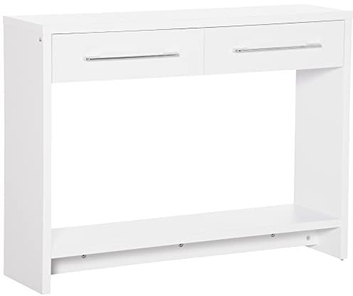 HOMCOM Konsolentisch Beistelltisch Sideboard mit 2 Schubladen Flurtisch mit Kippschutz Sofatisch für Wohnzimmer Flur Eingang modernes Design Spanplatte Weiß 101,6 x 28 x 76,2cm