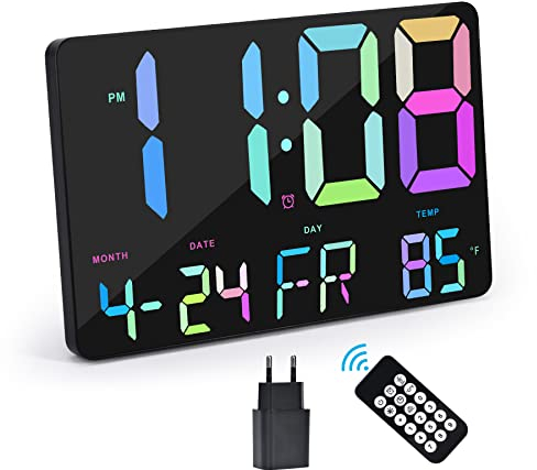 SZELAM Digital Clock with Large Display,11.5 Inch Digital Wall Clock with Wireless Remote Control,Oversize LED Large Screen Wall Clock with Date Display,12/24 Hours,Adapter,Kitchen,Elderly,Bedroom