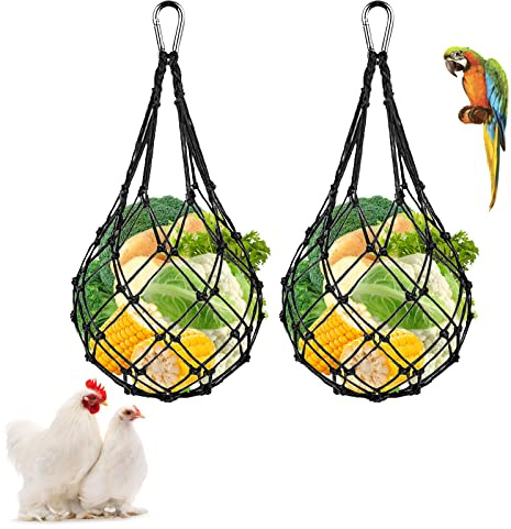 Hühnchenspieße und Gemüsespieße zum Aufhängen, Spielzeug für Huhn, Obst, Geflügel, Obst und Kohl (2 schwarze Beutel)