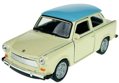 Welly Trabant Trabbi 601 Limousine Weiss Beige mit Blauem Dach Ca 1/34-1/39 Metal Modell Auto Die Cast Neu im Kasten