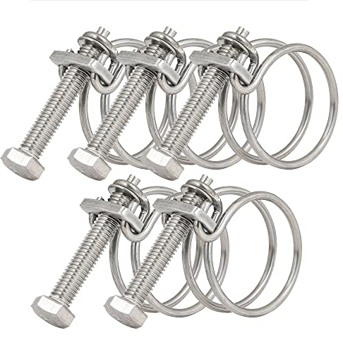 Lot de 5 colliers de serrage à double fil, réglables de 45 à 50 mm, colliers de serrage en acier inoxydable, 11 tailles en option