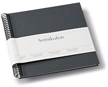 Semikolon 370008 Spiral Album Piccolino - 17 x 17 cm - Fotoalbum, 20 Seiten cremeweiß, Spiral-Fotobuch, lava stone grau