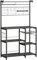 VASAGLE Estantería de Cocina, Soporte para Panadería, Isla de Cocina con Tira Magnética de Cuchillo, Cesta de Alambre, Soporte de Papel de Cocina, 12 Ganchos, Roble Ébano y Negro KKS026B42