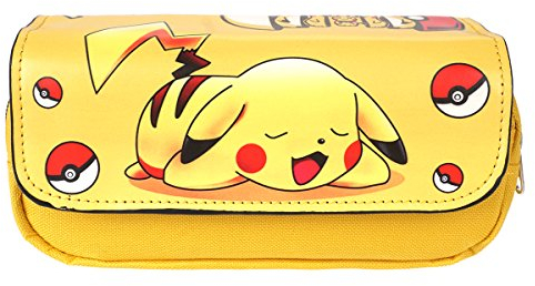 CosplayStudio Große Poke Federtasche | Federmäppchen mit PU-Leder Abdeckung | Motiv: Pika | Gelb
