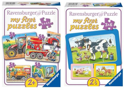 Ravensburger Kinderpuzzle - 06954 Bei der Arbeit & Kinderpuzzle - 06571 Gute Tierfreunde - My First Puzzle mit 3x6 Teilen - Puzzle für Kinder ab 2,5 Jahren