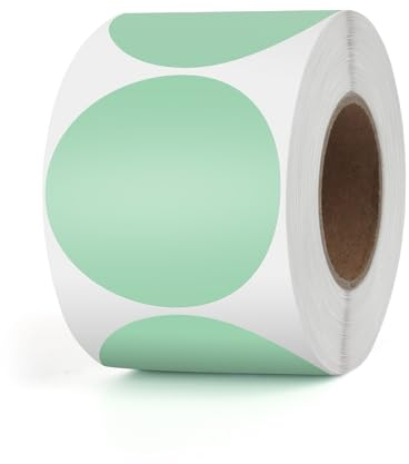 YIKIADA Grün Punkte Thermo-Etikett Vinyl 50 mm Selbstklebend Rolle Adressaufkleber Wasserdicht Drucker Aufkleber für Logo Barcode QR Code Inventar 500 Stück