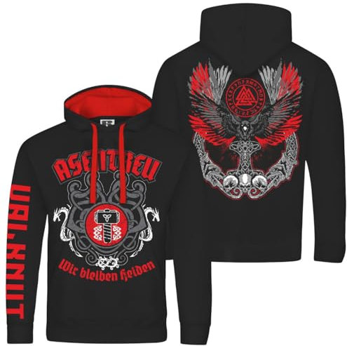 Herren Kapuzenpullover Asentreu Wikinger Walhalla Odin Motive Thors Hammer skal