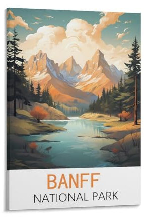KmoNo Banff National Park Vintage-Reiseposter, 40 x 60 cm, Wanddekoration, Gemälde, Leinwand, Wandkunst, Wohnzimmer, Poster, Schlafzimmer