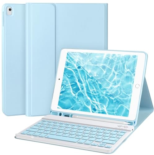 APHBZGE Tastatur Hülle für iPad 9/8/7. Gen10.2,Abnehmbare Bluetooth-Tastatur für iPad 10.2, mit Stifthalter,Blau