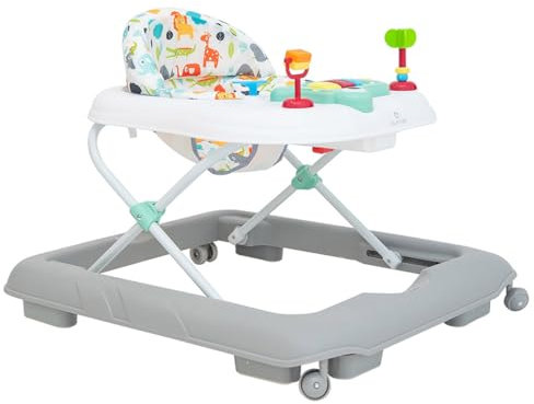 Olmitos - Déambulateur enfant avec plateau d'activités - Premiers pas Stimulation sensorielle et développement moteur - Centre d'activités pliable et réglable - Sûr avec système Stopper (Blue Animals)
