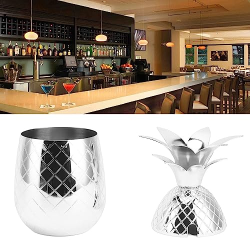 Shaker à Cocktail à L'ananas, Shaker à Cocktail en Acier Inoxydable de 500 Ml, Shaker à L'ananas Doré, Shaker à Vin, Barman pour le Barman à Domicile(Argent)