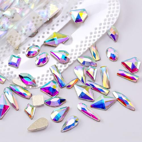 Anevous 50 Stück Bunt Strasssteine,Glitzersteine mit Flacher Rückseite,Nagelsteine Strasssteine,Kristall Schmucksteine,Dekosteine zum Basteln für DIY Handwerk,Nailart Dekoration,Weiß Ab