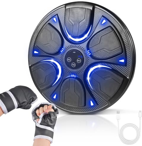 Music Boxing Machine LED Musik Boxmaschine mit Boxhandschuhen 9 Geschwindigkeitsmodi und Zählmodus Unterstützt Bluetooth Übergröße Professionelle Wand Montiert Boxziel für Indoor und Gym (Schwarz C)