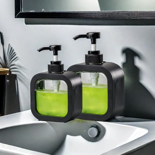 Megory Soap Pump Dispenser, Refillable Shampoo and Conditioner Dispenser, 300ML and 500 ML, Black - 2 Pack