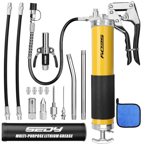 【17-teiliges Hochleistungs-Fettpressen-Kit】 396.9 g Fettschlauch Flexibler Schlauch Lager Fettpumpe 8000 PSI Pistolengriff Fettpistolen Werkzeug Marine Langlebige Anschlüsse Adapter Verlängerungsrohre