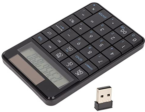 Yctze 2,4-GHz-Funkrechner-Nummernblock, 29 Tasten USB-Plug-and-Play-Funk-Nummernblock mit Ergonomischem Design, Solarbetrieben, Geeignet für Laptops, Banken, Schulen und C Anies