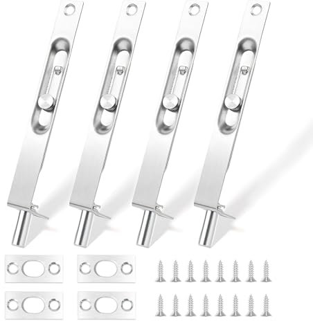 4 PCS Flush Bolt, 6 Inch Stainless French Door Lock, Door Latches for Top of Door, Heavy Duty Flush Bolt for Wood Composite Doors, Double Doors (Silver)
