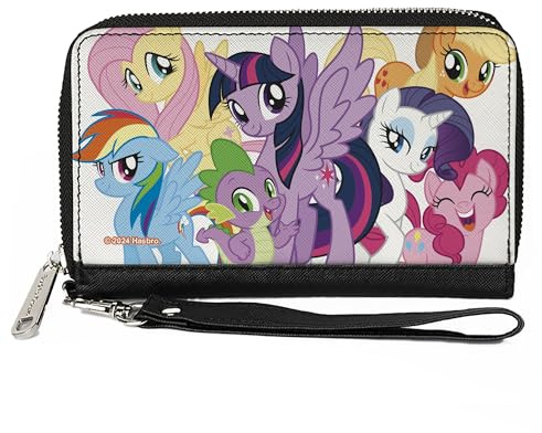 Buckle-Down Hasbro Geldbörse mit umlaufendem Reißverschluss, My Little Pony Mane Six und Spike Group Pose weiß, veganes Leder, Weiss/opulenter Garten, 7.5x4.5, Casual