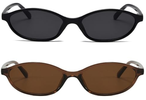 BAODAREN Ovale Retro-Sonnenbrille für Damen, trendig, klein, leicht, Y2K, schmal, Cateye-Rahmen, BS2100, Schwarz/Braun