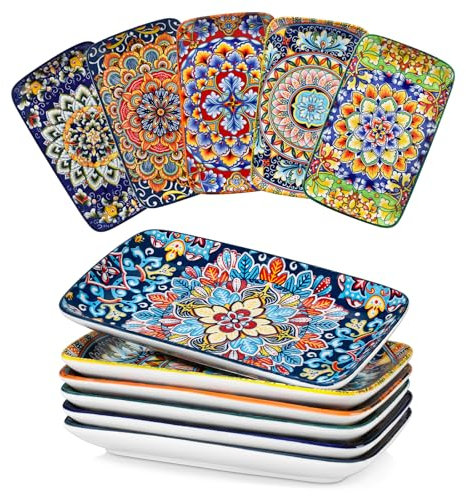 vancasso Servierplatten Porzellan, SIMI Rechteckige Teller Set, 6 teiligs Böhmischer Speiseteller, Teller Set 6 Personen 22 x 13 x H 2,3cm