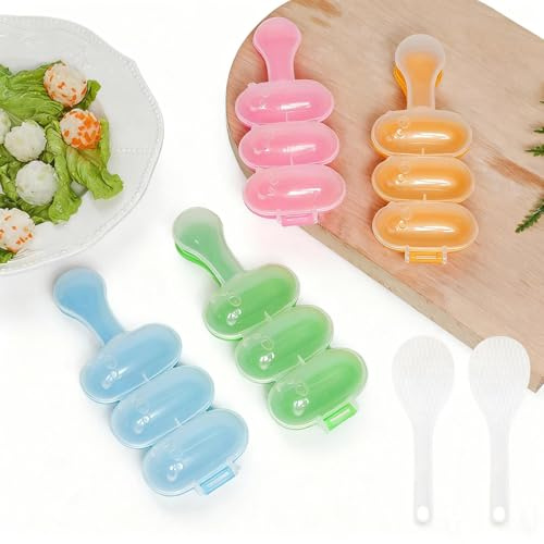 WJUAN 4 Pièces Moule Sushi, PP Moule à Boule de Riz, avec 2 Cuillères à Riz, Moules à Sushis Pour Onigiri avec Poignée, 4 Couleurs, pour Maison, Restaurant de Sushi, Fête