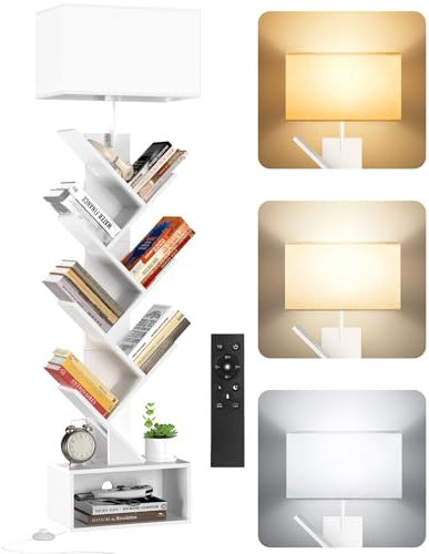 OUTONLIFE Bücherregal Baum Holz mit Licht, Standregal 6 Ebenen,Schmales Eckregal mit Fernbedienung & Timer, Kleines Regal für Bücher, CDs & DVDs für Wohnzimmer, Schlafzimmer, Kinderzimmer