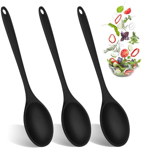 3 Piezas Cuchara Silicona Cocina, Cuchara de Mezcla de Silicona 27cm para Cocinar, Hornear, Remover