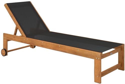 Outsunny Tumbona de Madera de Acacia con Respaldo Ajustable en 4 Niveles para Jardín Exterior con Ruedas Carga 160 kg - Patio Terraza Balcón Teca y Negro